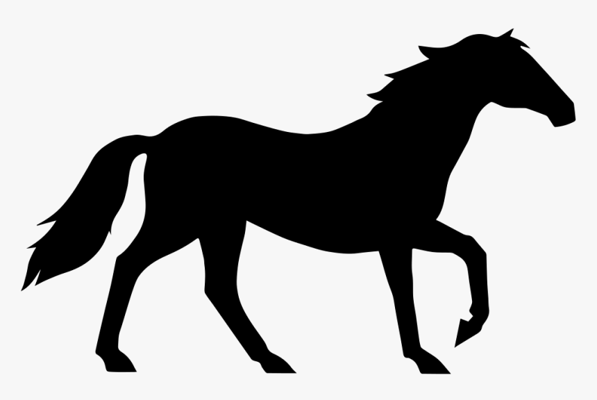 Black silhouette of a walking horse in profile against white background.