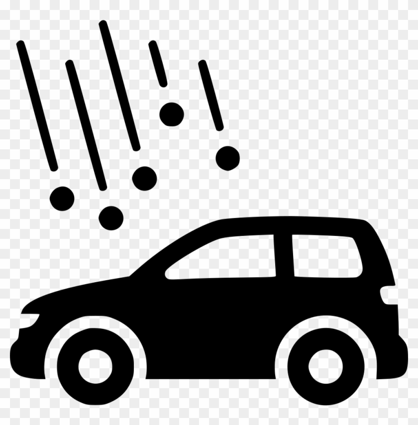 Black SUV with hailstones falling above it, indicating hail damage risk.
