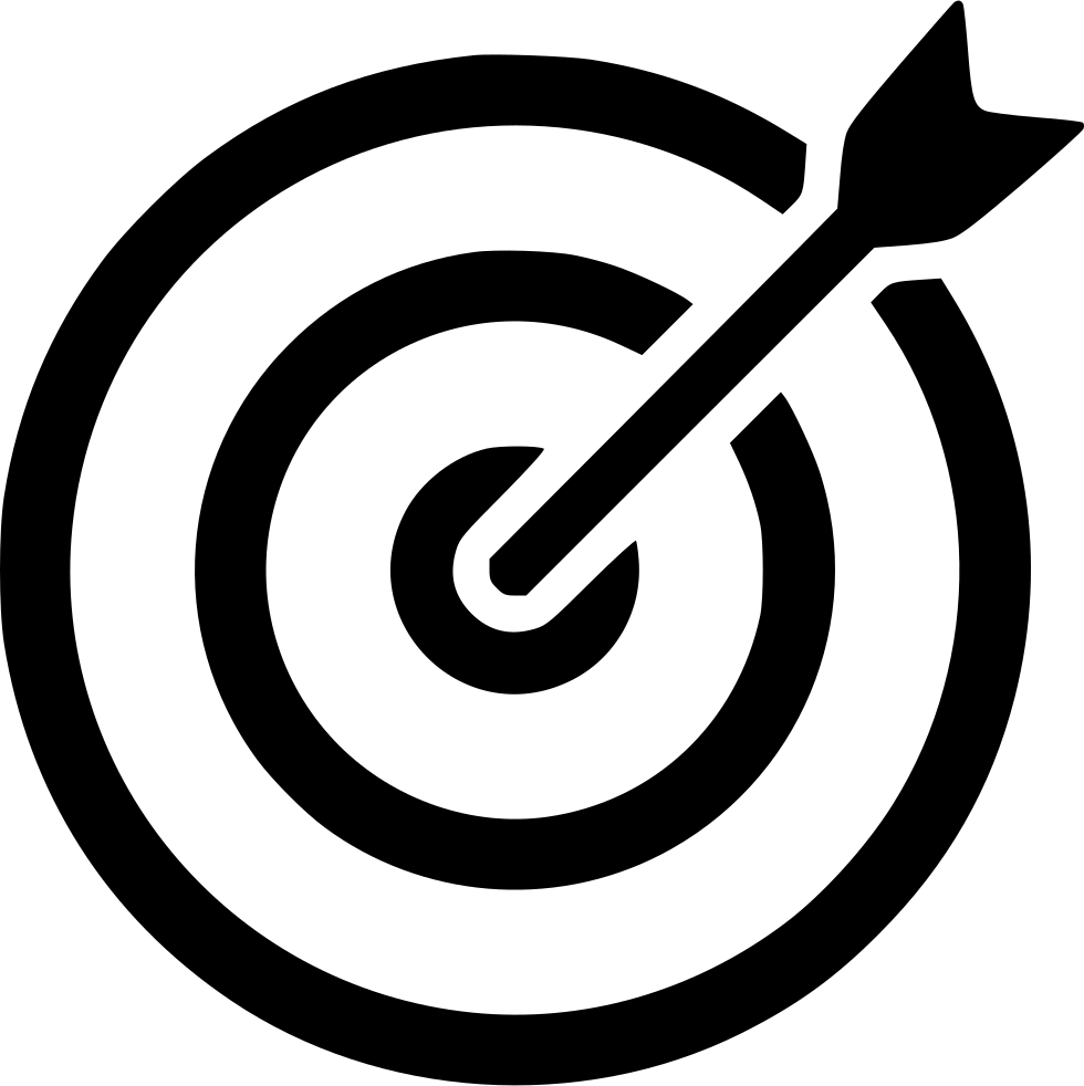 Black and white icon of a bullseye target with an arrow hitting the center.