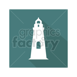 White lighthouse icon on teal background with long shadow, flat design style.