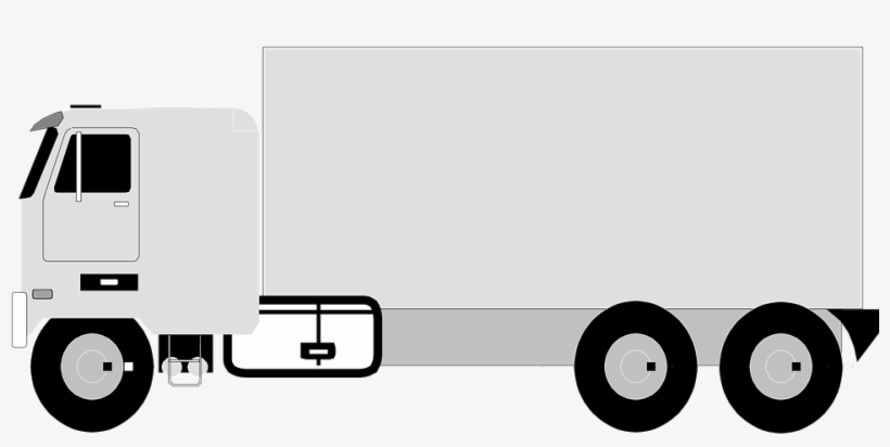 Side-view illustration of a gray semi-truck with cargo trailer and six wheels.