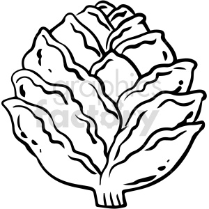 Black-and-white line drawing of a whole artichoke with layered leaves and stem.