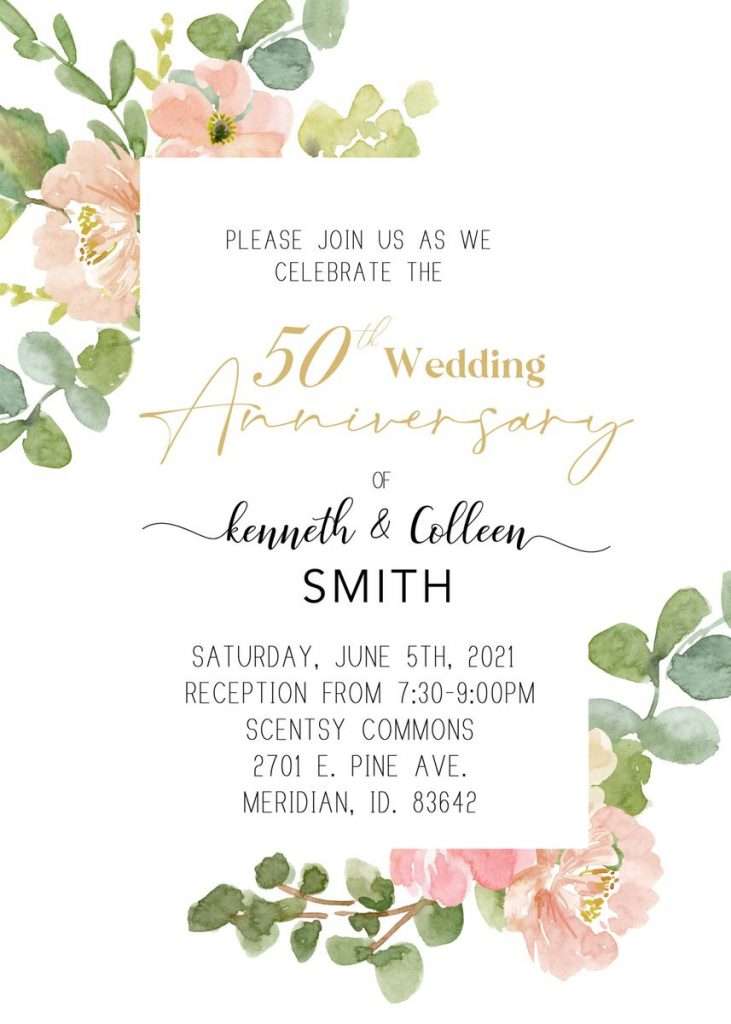 50th Wedding Anniversary Invitation Template - Kenneth & Colleen Smith