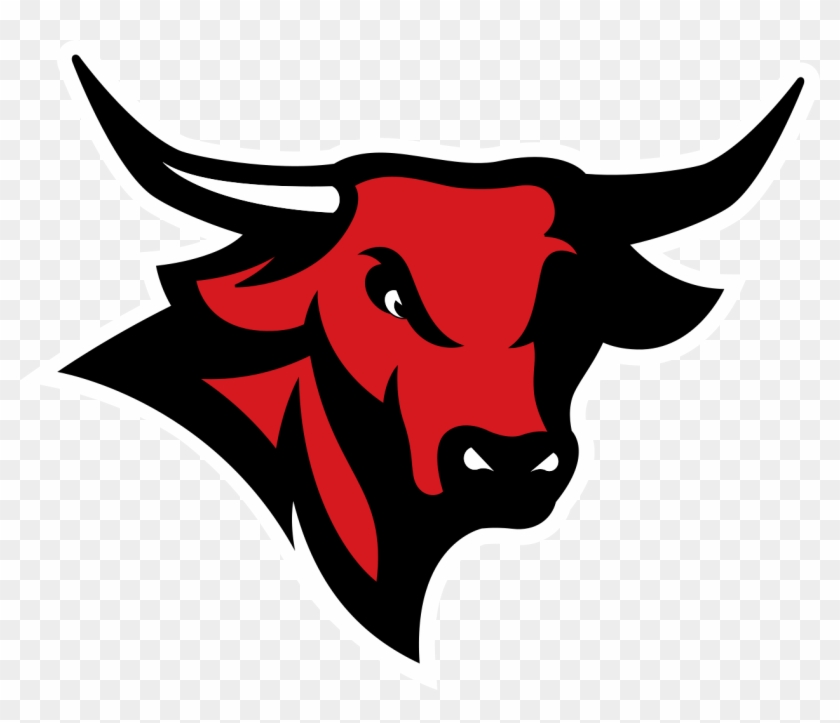 Stylized red and black bull head logo with sharp horns and intense eyes, designed for sports or team branding.