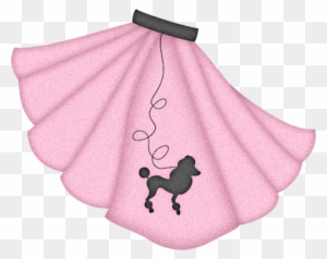 Pink poodle skirt with black poodle appliqué and waistband, classic 1950s style.