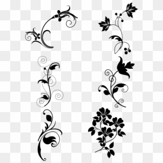 Black floral vine vector illustrations on transparent background, ideal for decorative design elements.