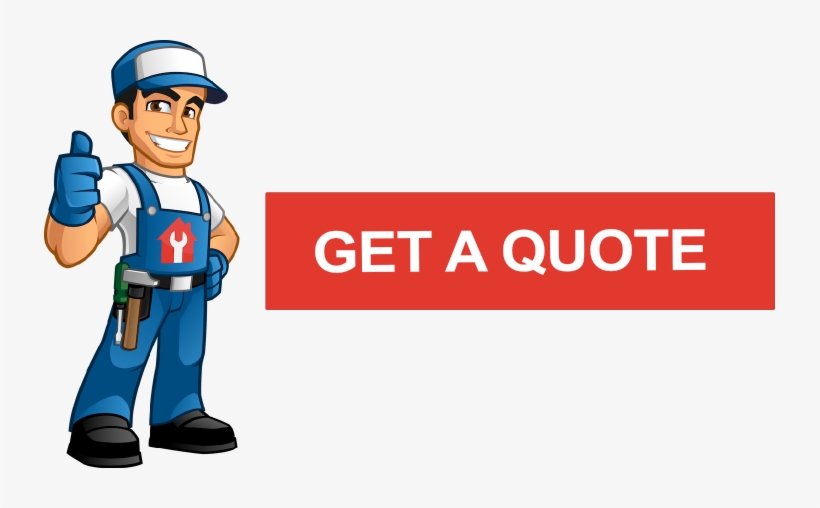 Friendly cartoon handyman giving thumbs-up next to "GET A QUOTE" button.