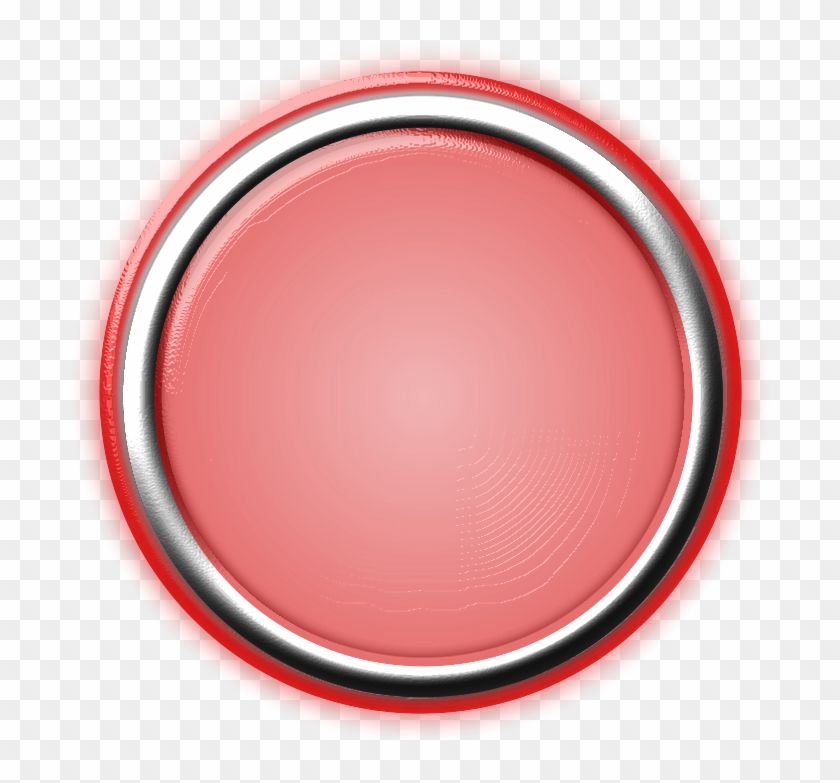 Glossy red circular button with silver metallic rim and soft glow effect on transparent background.