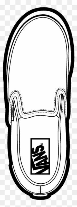 Top-down line drawing of a classic Vans slip-on sneaker with logo on heel tab.