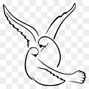 Two stylized doves embracing in a line-art illustration, symbolizing peace and love.