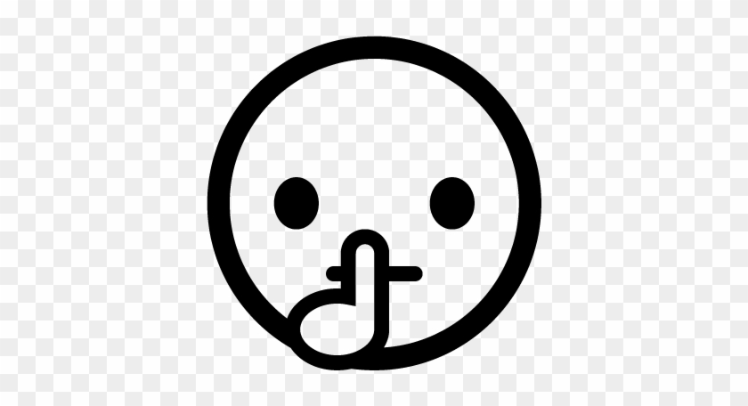 Simple black-and-white emoji face with finger over lips, signaling silence or secrecy.