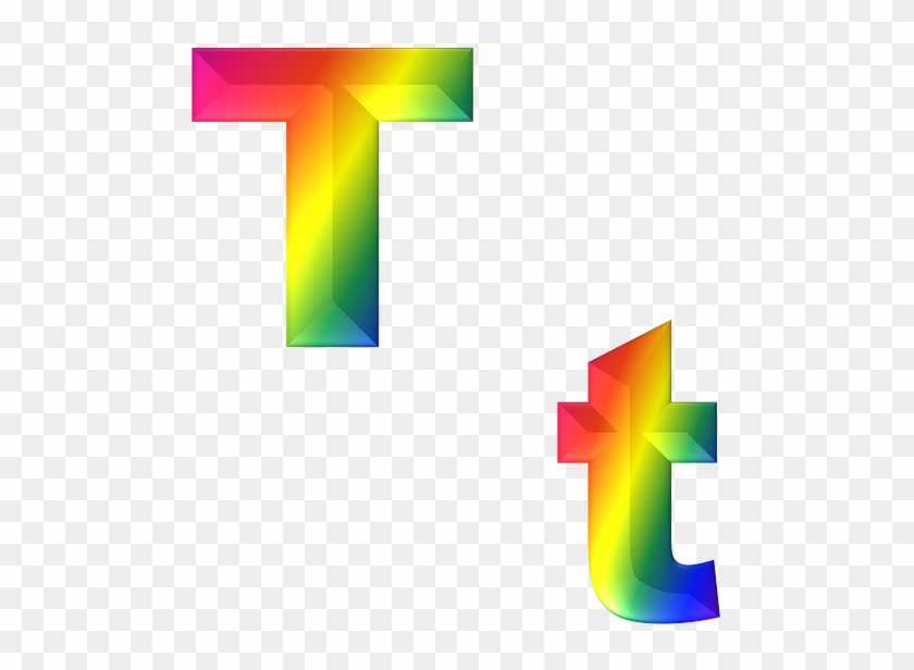 Rainbow-gradient 3D uppercase and lowercase letter T on transparent background.