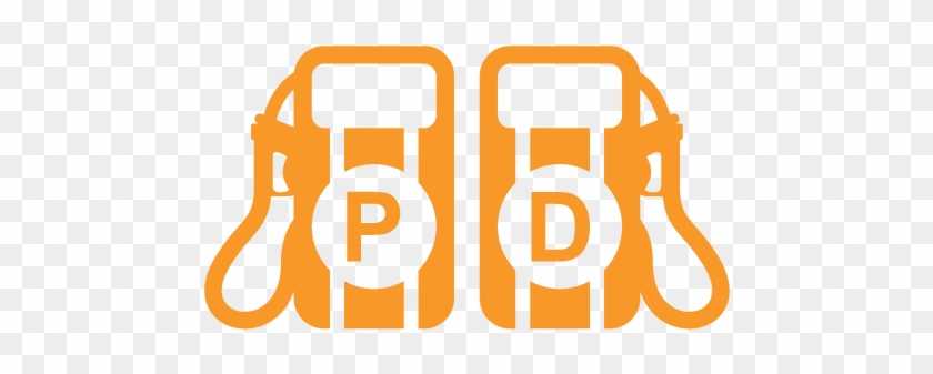 Orange icon showing two fuel pumps labeled 'P' and 'D', representing petrol and diesel options at a gas station.