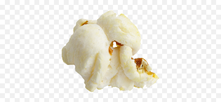 A close-up of fluffy white popcorn with golden-brown hull fragments, isolated on transparent background.