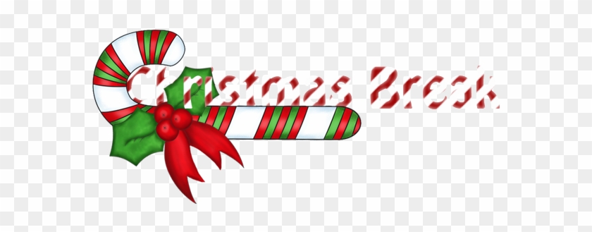 Festive candy cane with holly and red bow, overlaid with "Christmas Break" text in red script.