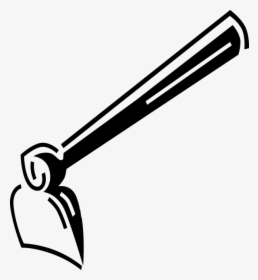 Black-and-white line drawing of a garden hoe with a long handle and flat metal blade.