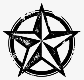 Distressed black five-pointed star within a circular border, grunge-style emblem.