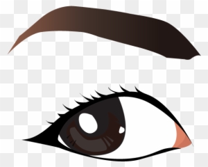 Stylized illustration of a human eye with detailed lashes, iris, and eyebrow on transparent background.