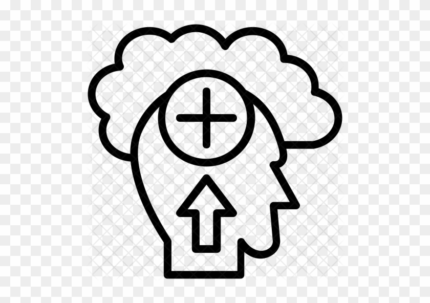 Outline icon of a human head with upward arrow and plus sign inside, symbolizing cognitive enhancement or mental growth.