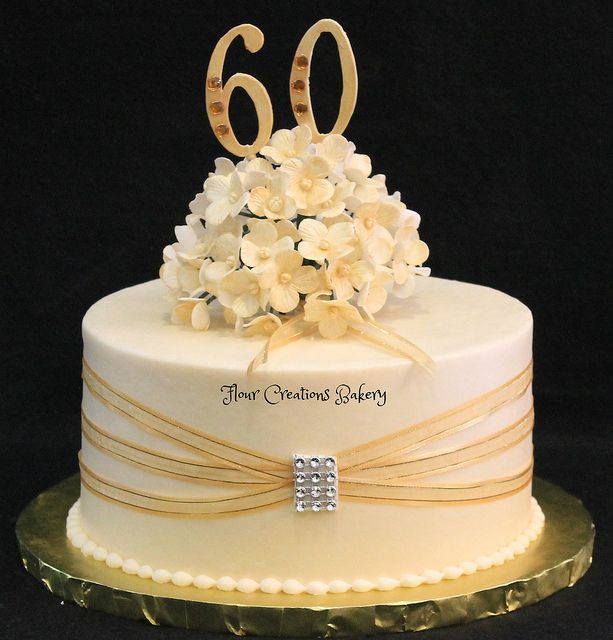 60th Birthday Cake Design - Gold & White Elegance | Flour Creations Bakery