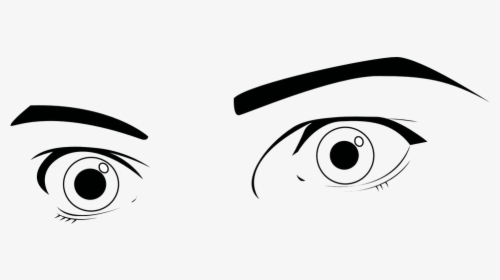 Black-and-white line drawing of two expressive human eyes with distinct eyebrows, one slightly smaller and more closed than the other.
