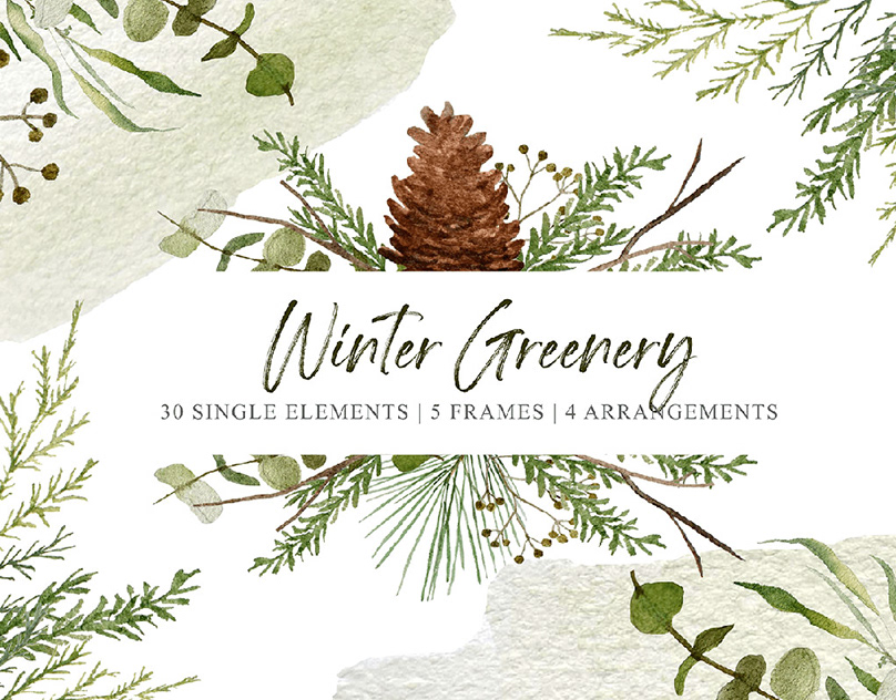 winter greenery leaves clipart, Christmas Leaves By Sunflower Day Love