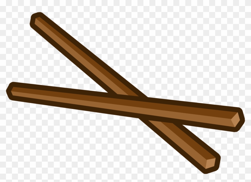 Two brown wooden chopsticks crossed in an X shape on transparent background.