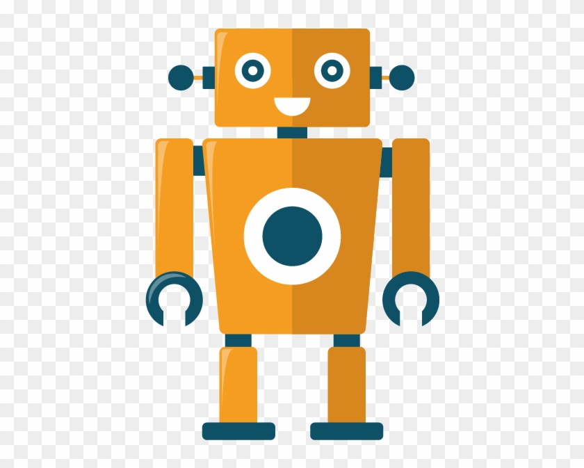 Friendly orange robot with smiling face, circular eyes, and wrench-shaped hands on transparent background.