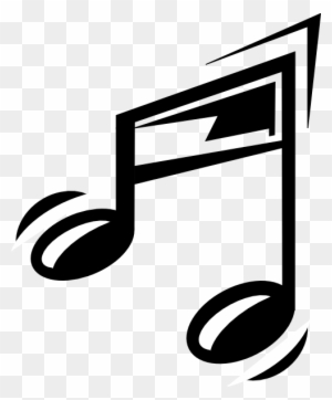 Black musical eighth note with stem and flag on transparent background, stylized with motion lines.