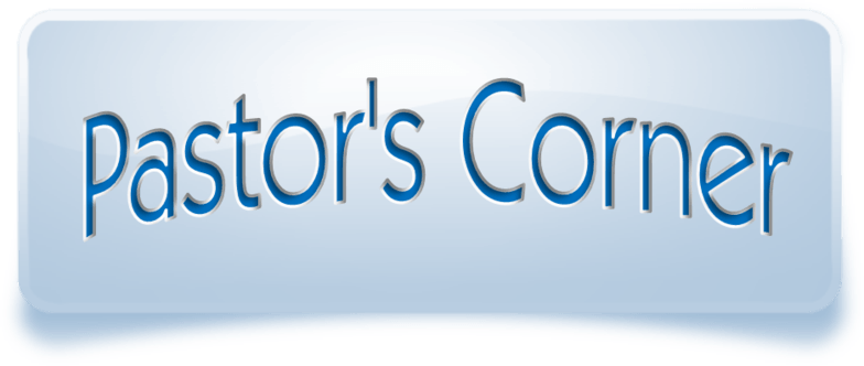 Pastor's Corner button graphic with glossy blue gradient background and 3D text effect