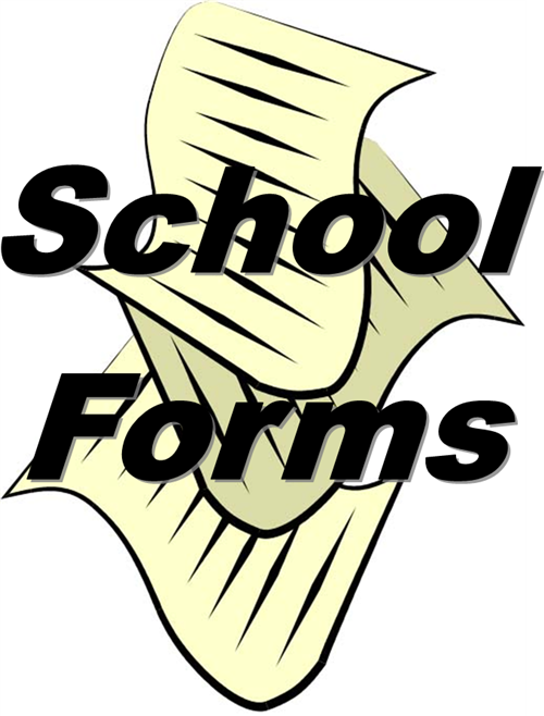 Illustration of crumpled school forms with bold text overlay reading "School Forms"