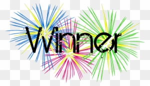 Colorful fireworks burst behind the word "Winner" in bold black font on a transparent background.