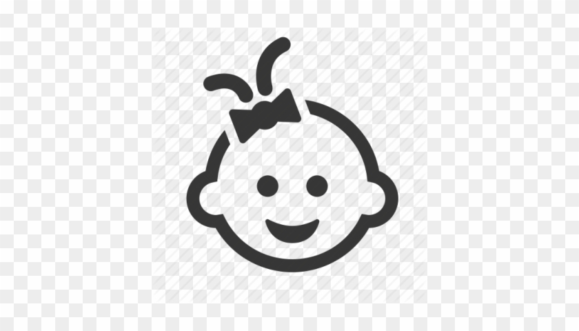 Smiling baby girl icon with bow and pigtails on transparent background