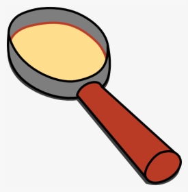 A cartoon-style magnifying glass with a gray rim, yellow lens, and red handle on a white background.