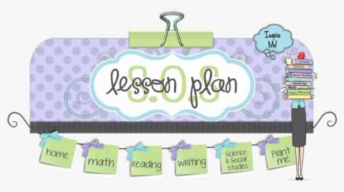 Illustrated lesson plan graphic with subject tags, books, and "Inspire Me!" speech bubble.