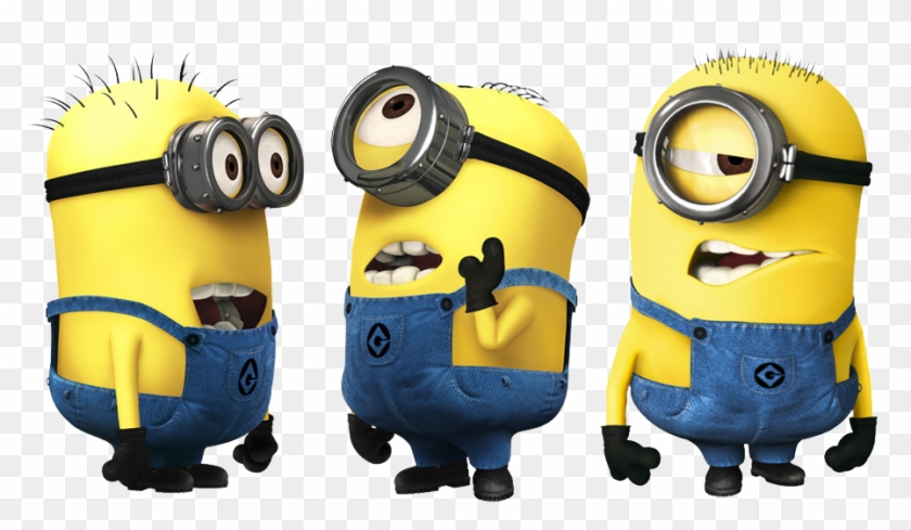 Three expressive Minions in blue overalls and goggles, each with unique facial expressions and poses.