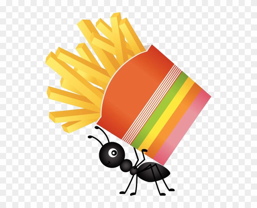 Ant Carrying Fries - Fun Food Illustration for Kids & Marketing