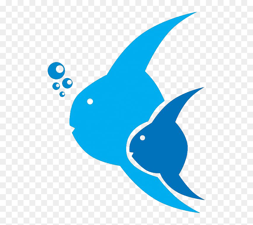 Blue stylized fish logo with bubbles, featuring a larger fish and smaller fish swimming together.