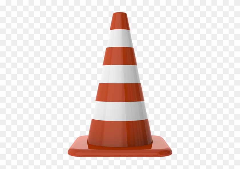 Orange and white striped traffic cone on transparent background, used for road safety and construction warnings.