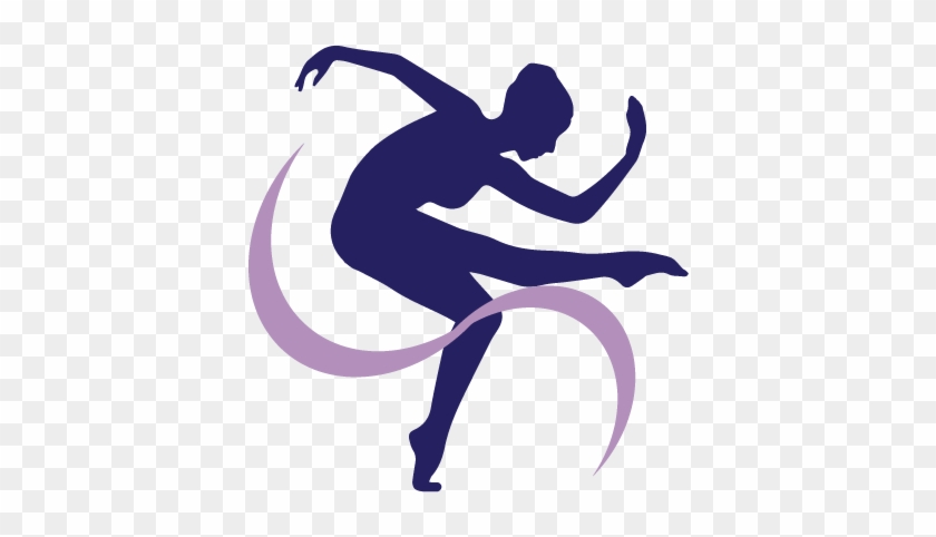 Silhouette of a dancer in dynamic pose with flowing lavender ribbon against transparent background.