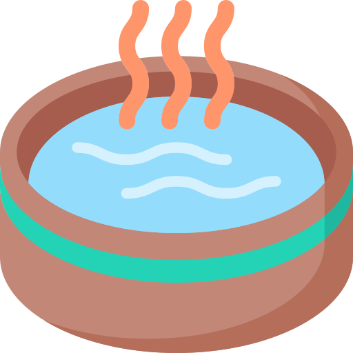 A cartoon-style illustration of a brown bowl filled with steaming hot blue liquid, featuring wavy surface lines and orange steam.