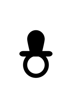 Black silhouette of a pacifier icon on a white background.