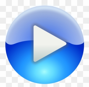Blue glossy circular play button icon with white triangle on transparent background