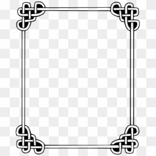 Black-and-white Celtic knot border frame with interwoven corner motifs on transparent background.