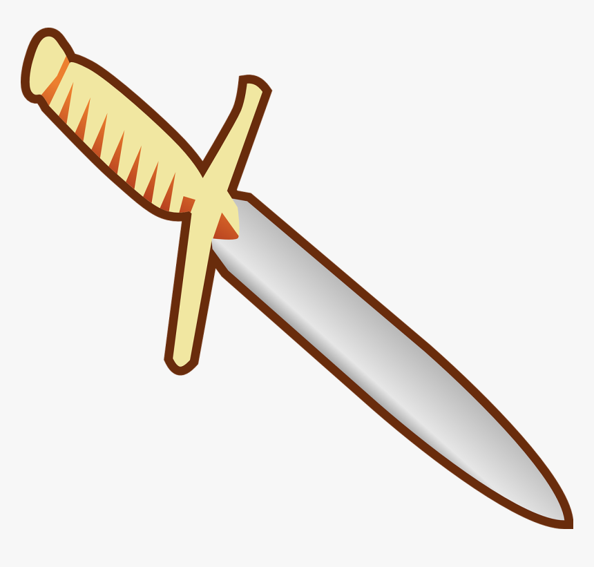Stylized cartoon dagger with cream handle, orange grip accents, and silver blade outlined in brown.