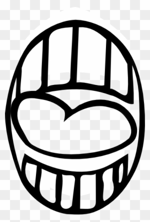 Stylized black-and-white open mouth with heart-shaped tongue and striped teeth, evoking joy or surprise.