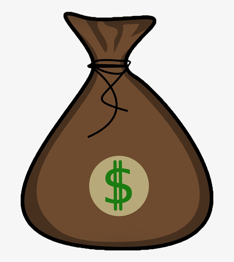 Brown money bag with green dollar sign emblem and tied drawstring top.