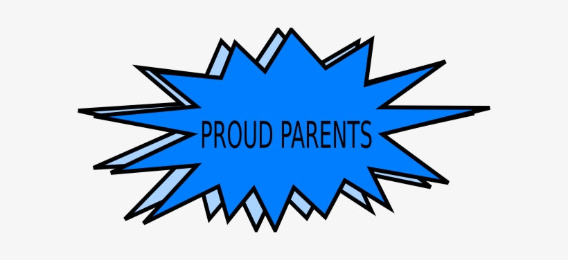 Blue comic-style explosion graphic with bold text "PROUD PARENTS" in black.