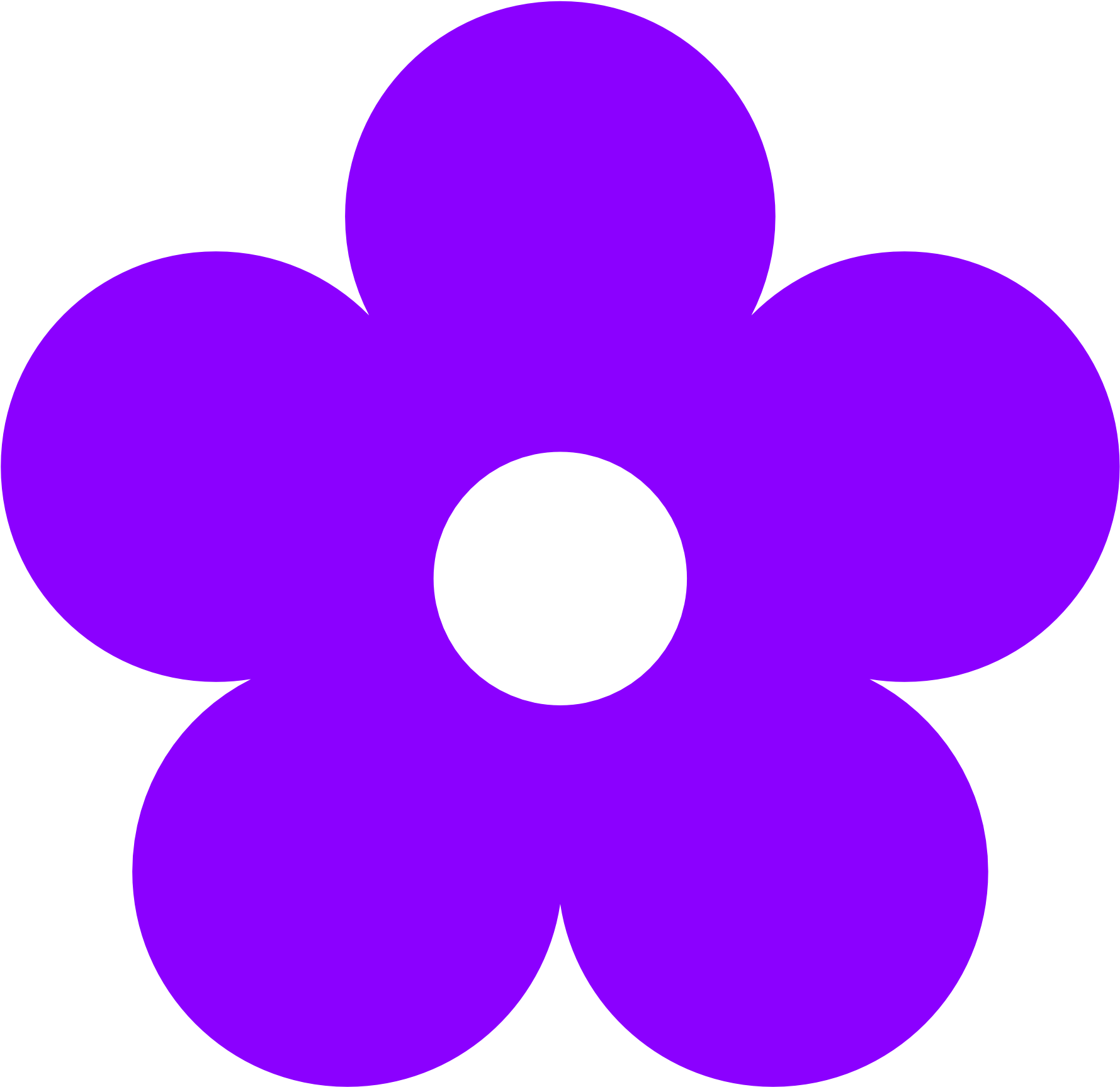 Vibrant purple five-petal flower icon with a solid black center on transparent background.