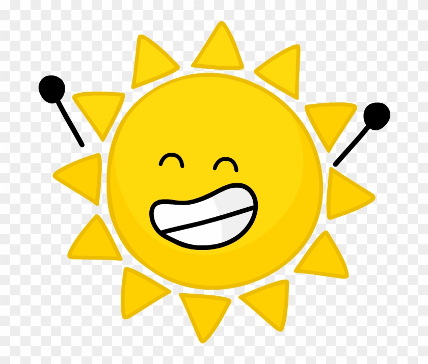Cheerful cartoon sun with smiling face, closed eyes, and two black antenna-like arms with dots on ends.